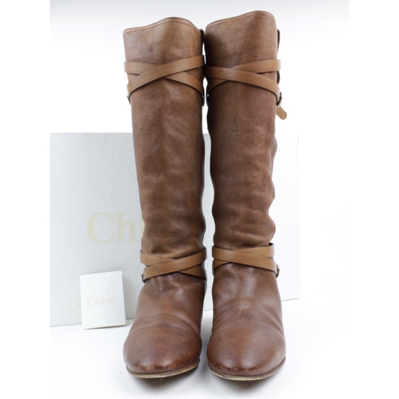 Chloé Terry Leather Knee High Boots w/ Straps 36.5 - Picture 5 of 8